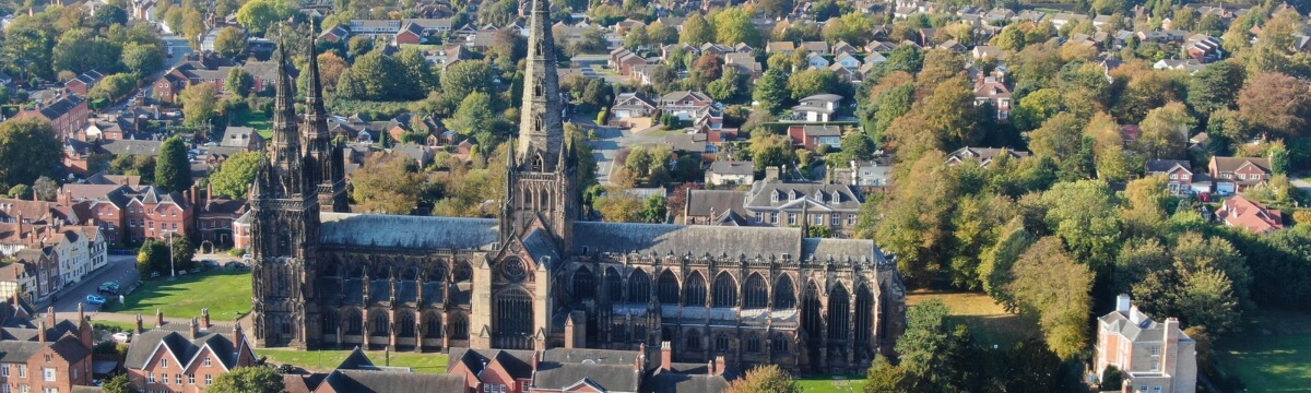 Aerial view of Lichfield Cathedral and the surrounding city, representing managed IT services for local businessesAerial view of Lichfield Cathedral and the surrounding city, representing managed IT services for local businesses